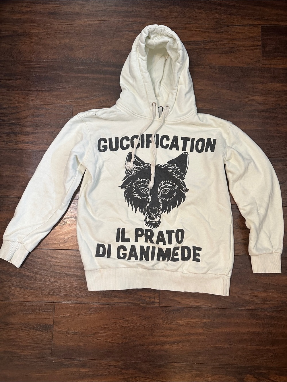 Gucci Cream Crewneck Hoodie with Black Graphic
